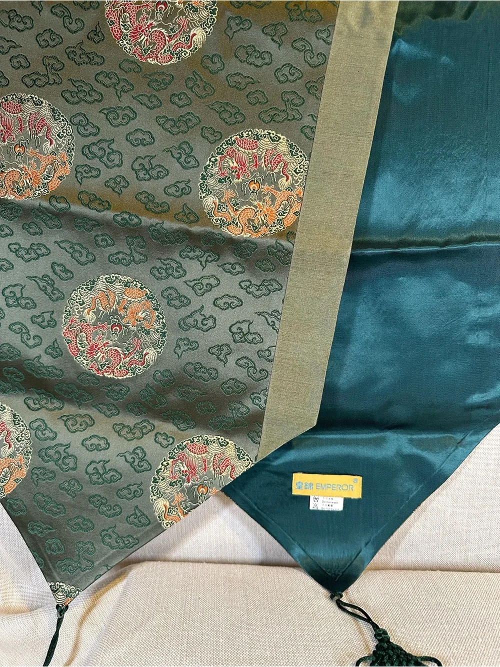 VINTAGE Silk Brocade Table Runner Sage Green & Gold NEW